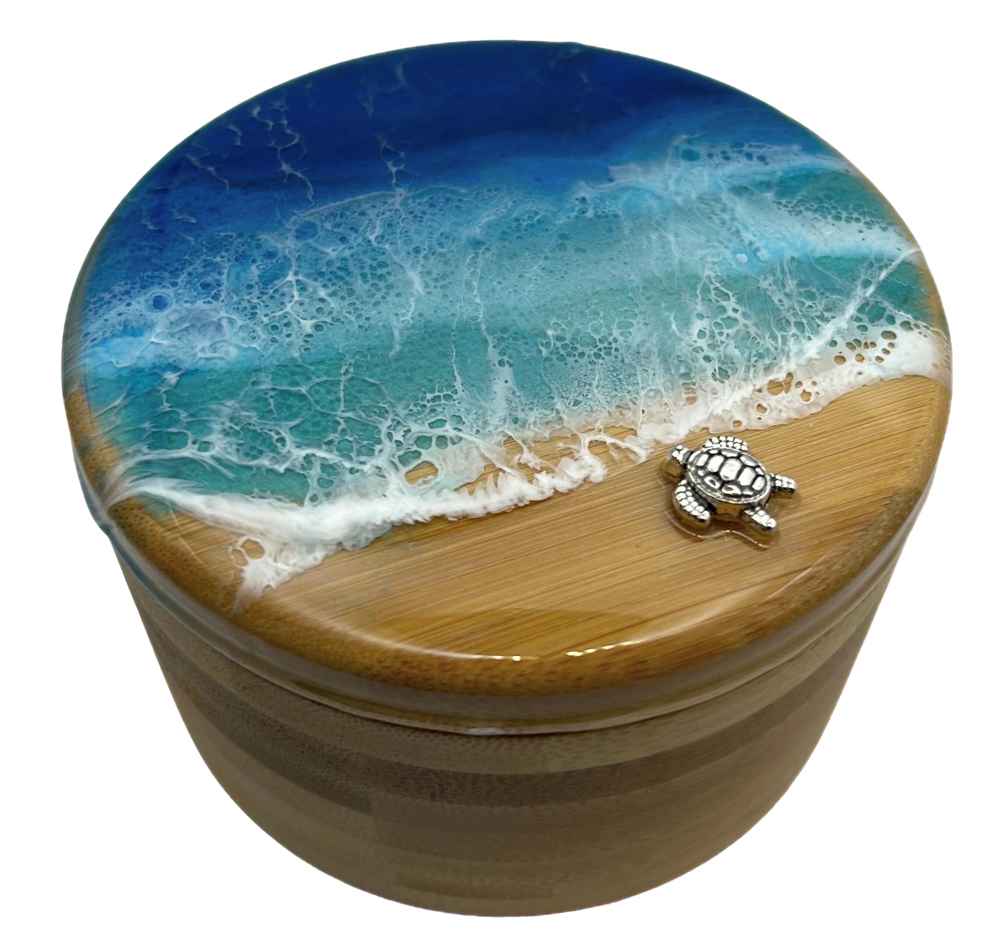 Ocean Resin Art Bamboo Salt Box, Salt Cellar, Bath Salt Container, Storage Box, Herb, Salt, Pepper, Sugar, Spices Storage Box with Magnetic Swivel Lid