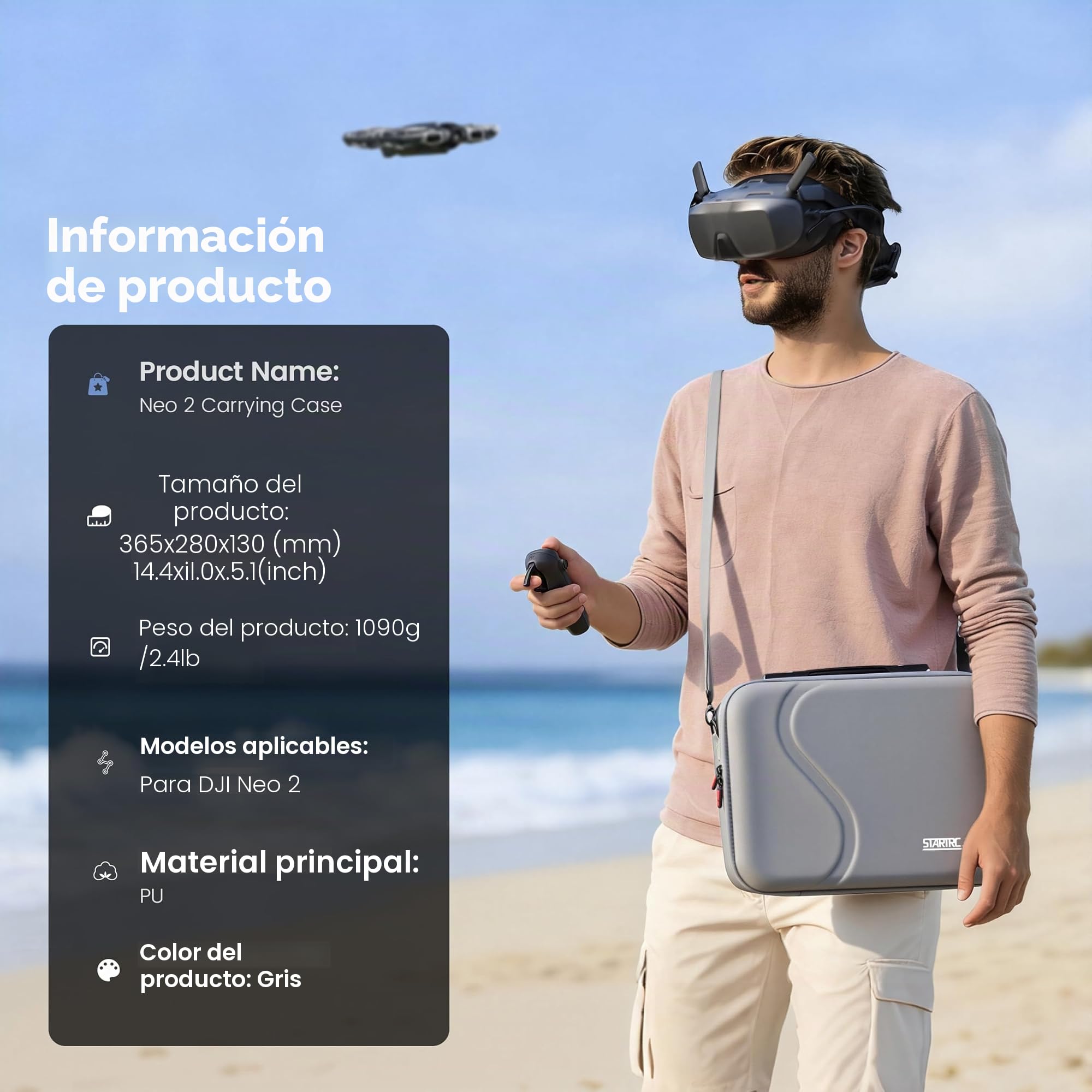 STARTRC Funda para Neo 2 y Goggles N3 Accesorios, Portátil PU Bolsa de transporte para DJI Neo 2 Motion Fly More Combo para RC Motion 3, Goggles N3, Estación de Carga [Solo Bolsa], gris, Cómodo