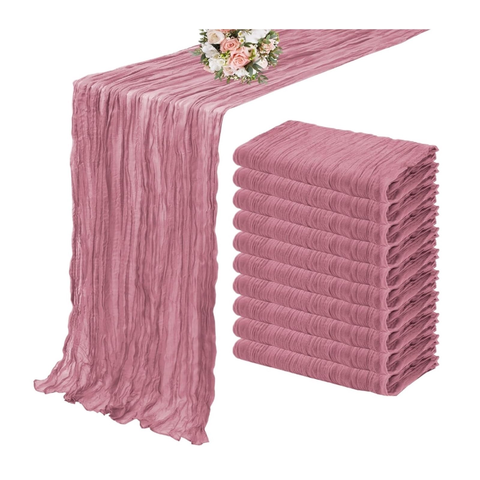 Chiffon Table Runner 10PCS Set Table Runner Setting Dining Wedding Party(Rouge,10PCS 50x50cm napkin)