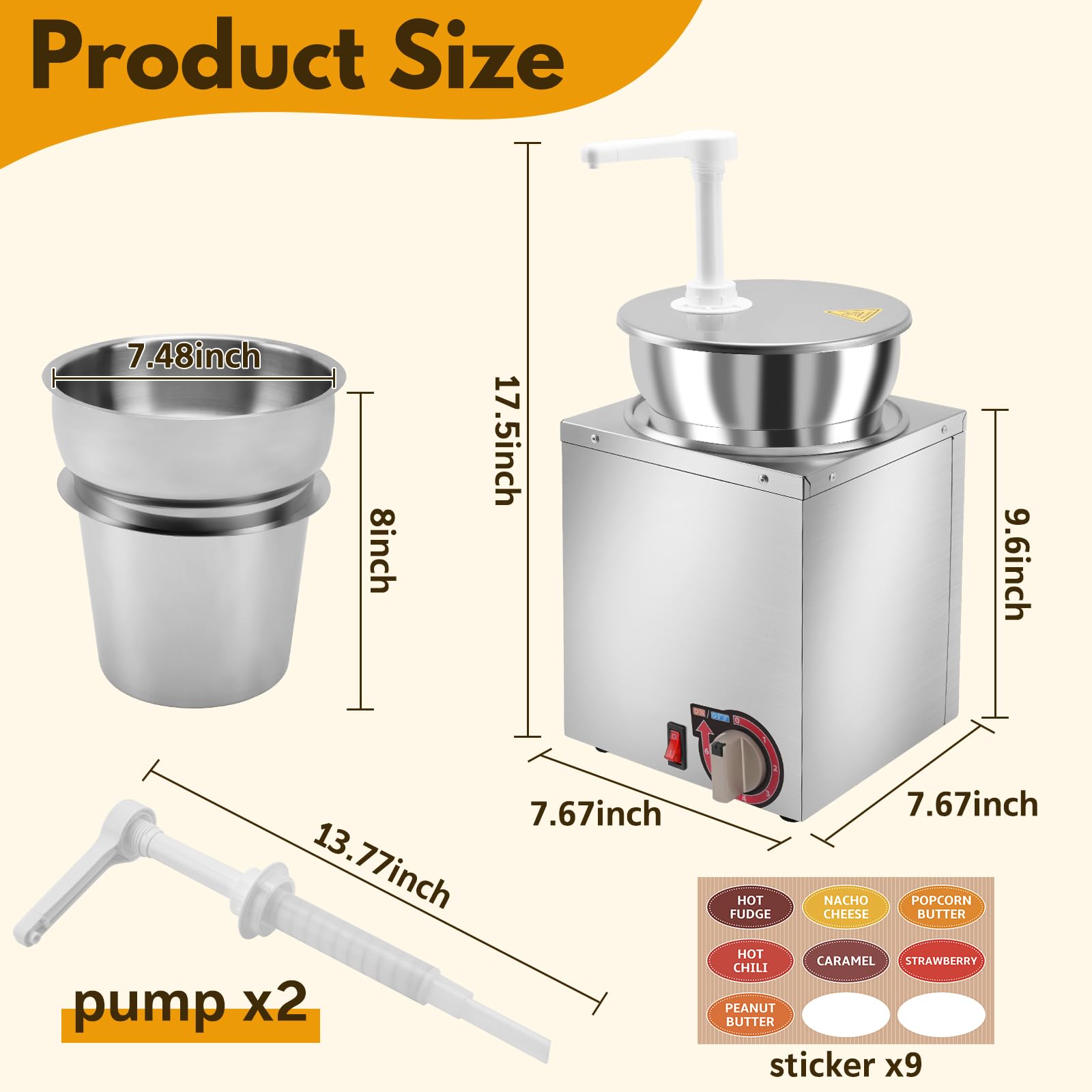 Fulgutonit Dispensador eléctrico de queso nacho con bomba, calentador de queso nacho de 2.8 cuartos de galón, calentador de dulce caliente comercial, temperatura ajustable de 86 ~ 87.8 °C, calentador