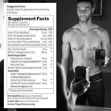 Mdrive Boost and Burn Testosterone Support Supplement and Fat Burner with Zinc, KSM-66 Ashwagandha, 75 Capsules