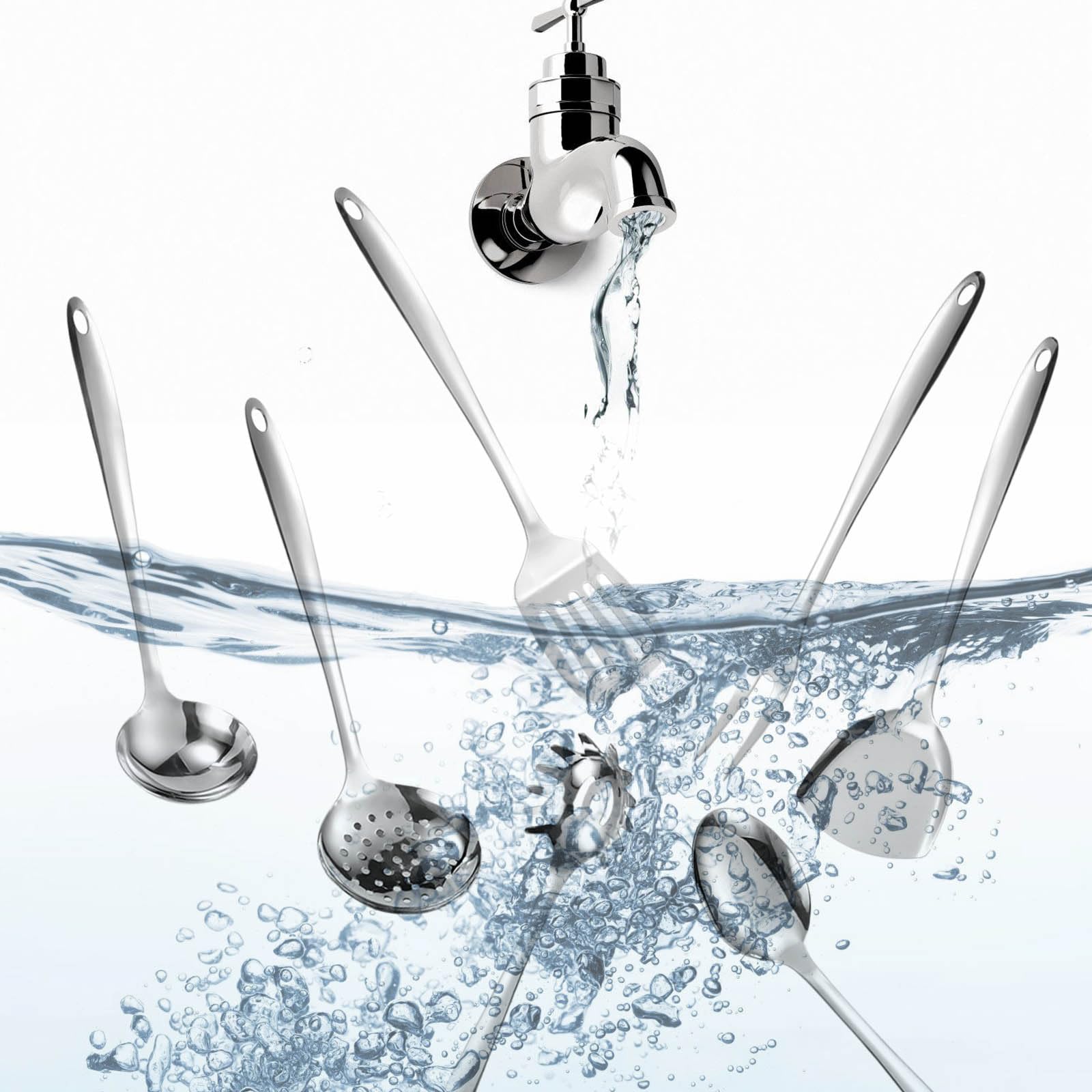 Lot de 7 ustensiles de cuisine en acier inoxydable - Outil de cuisine essentiel - Avec fente - Tuner - Cuillère de service - Ustensiles de cuisine
