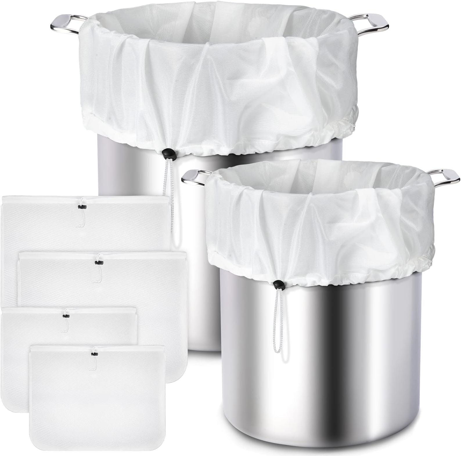 4 Pack Brew Bags Reusable 250 Micrometer Straining Bag Brew Bag Brew in a Bag Fine Mesh Bag Strainer Bag White Wine Making Supplies Drawstring Cheese Cloth Bag for Beer Wine, 22 x 26, 16 x 18 Inch