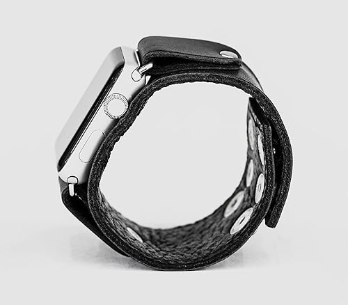 Miniatura 8 de wide stitched Leather cuff band compatible with Apple watch 38mm 40mm 41mm 42mm 44mm 46mm 45mm 49mm, Handmade UA 1362st