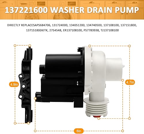 Miniatura 4 de AMI PARTS 137221600 Bomba de drenaje para lavadora Kenmore Frigidaire – Reemplaza AP5684706 PS7783938 AP5684706 131724000 134051200 134740500