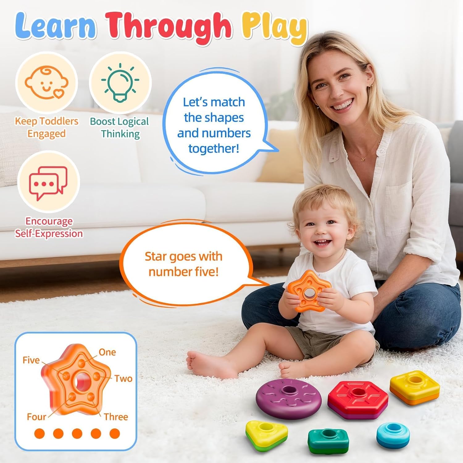 Baby Spinning Stacking Toys for Toddlers 1-3, Sensory Montessori Toys for One Year Old Girl Boy, Rainbow Ring Stacker Tower, Educational Learning Toy, Perfect Christmas Birthday Gifts
