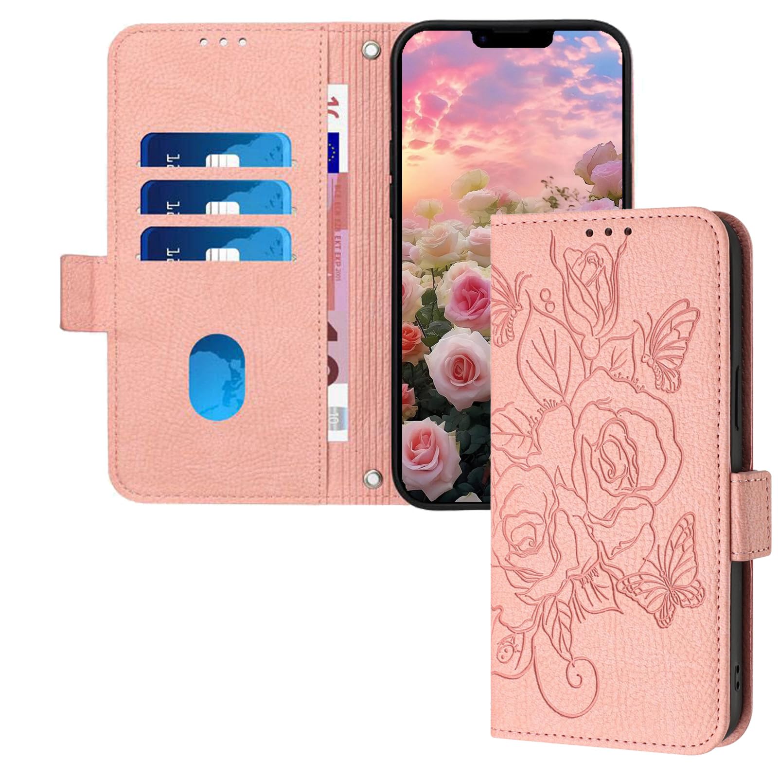 COTDINFOR Case for Moto G Power 5G 2025 Wallet Case with Credit Card Holder Kickstand Phone Case RFID Blocking Leather Emboss Rose Shockproof Case for