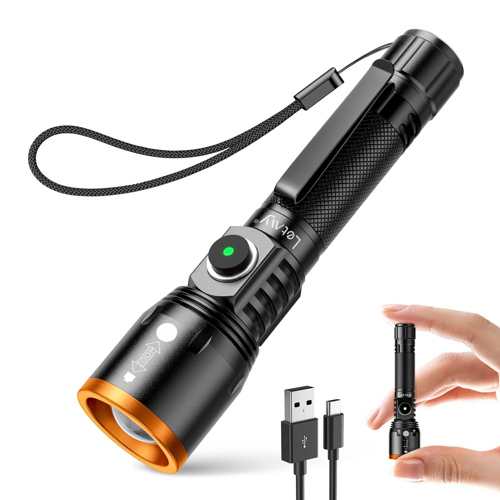 LETMY Small Rechargeable Flashlights Powerful, Zoomable Mini