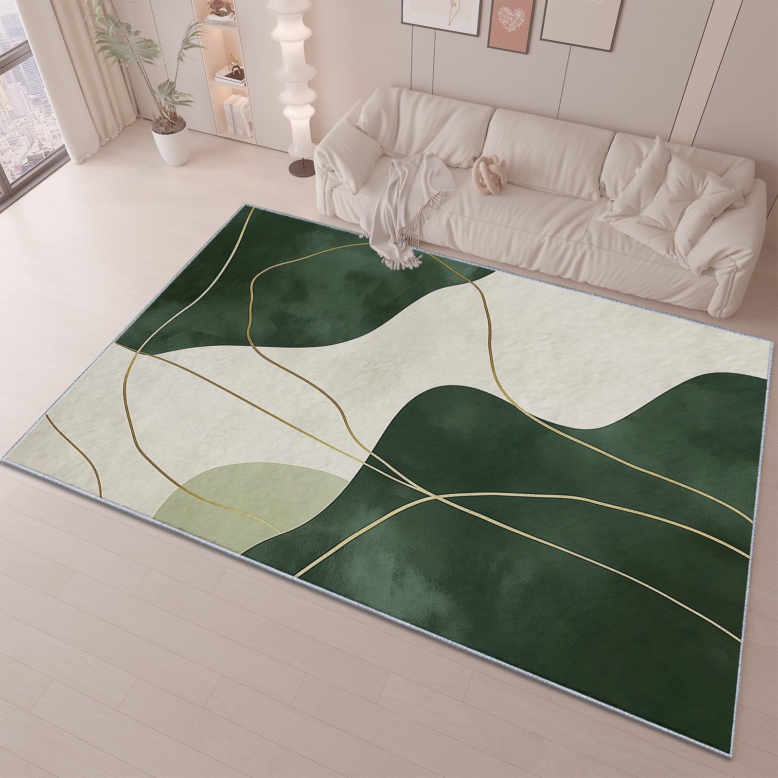Générique Tapis Shaggy Lavable Beige Vert Olive médiéval 120cm x 180cm Tapis - Moelleux et Antidérapant Pare-humidité Tapis pour Salon, Couloir, Salle d'étude, Décorations Intérieures