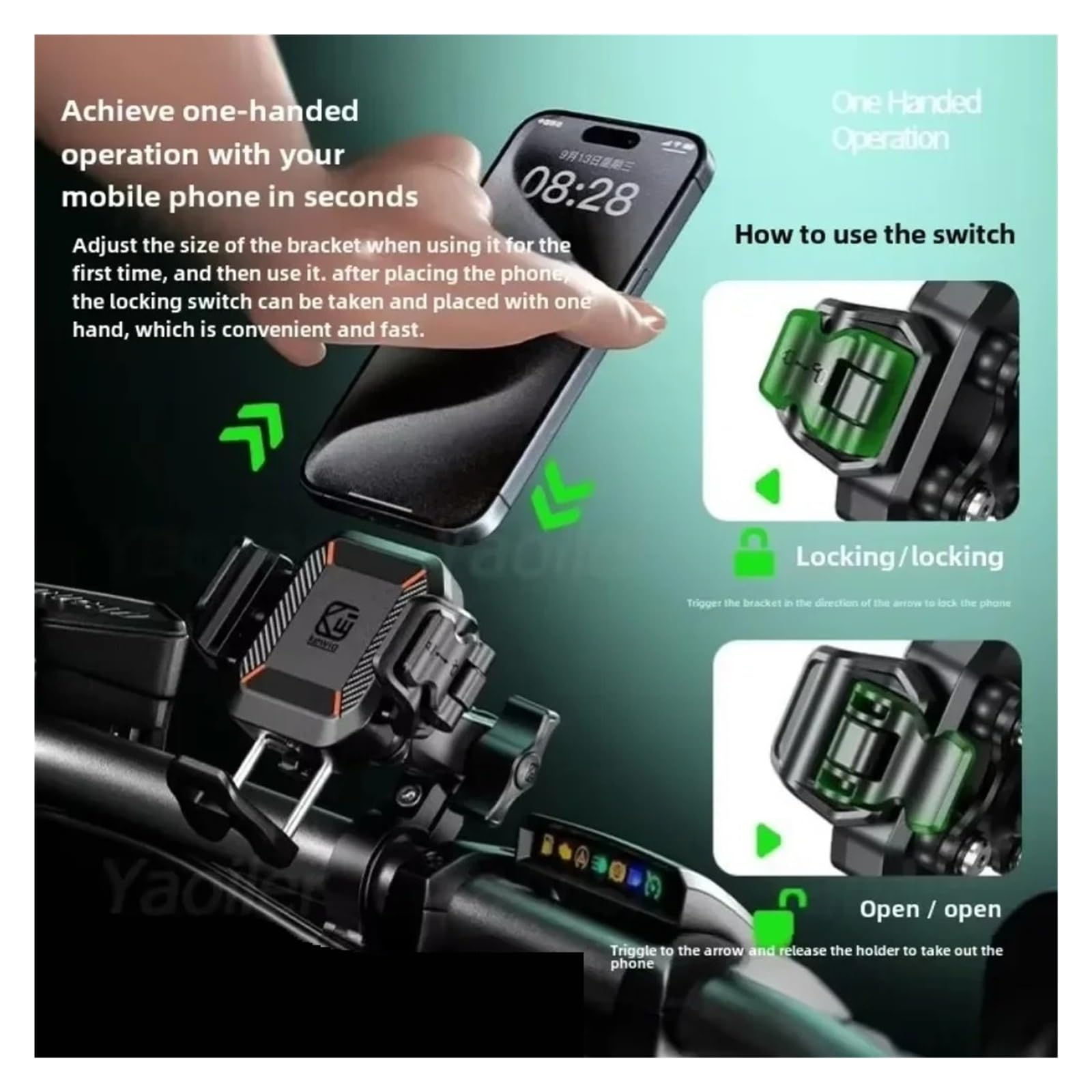 Support Telephone Velo Moto Support Téléphone pour Moto avec Amortisseur Vibrations pour Vélo Scooter VTT Navigation pour Smartphones 5,4 À 7,2 Pouces(M33-C1)