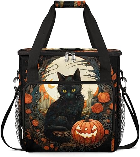 Cafetera de gato negro para Halloween, bolsa de transporte de flores de Halloween, bolsa de almacenamiento compatible con Keurig K-Mini o K-Mini