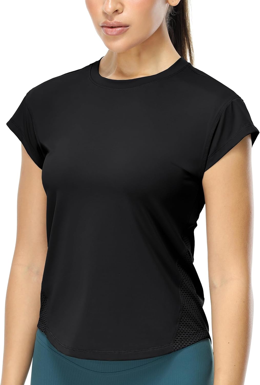 icyzone Women's Crewneck Workout T Shirts Quick Dry Athletic Cap Sleeve Fitness Gym Running Yoga Tee Tops