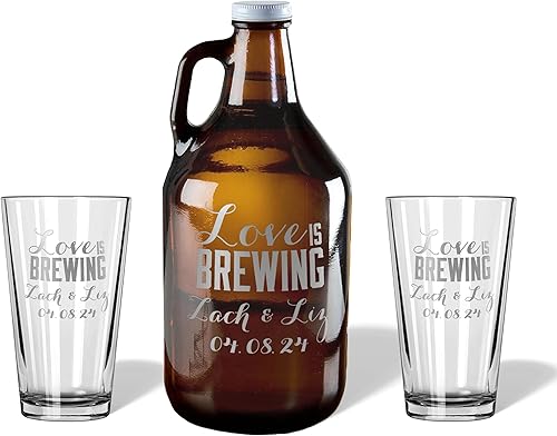 Alterd Industries Couples Wedding Gift - Personalized Toasting Glasses, Toasting Set, Wedding Accessories, Wedding Growler Gift Set, Personalized