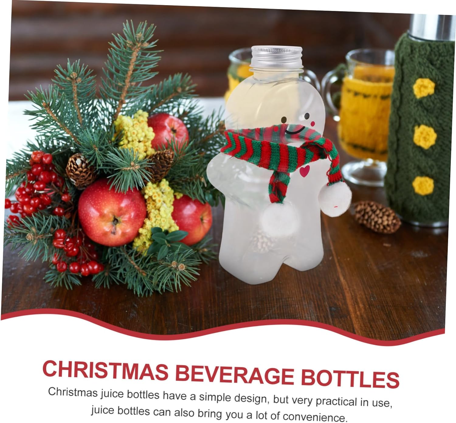 GLSTOY 10sets Reusable Christmas Beverage Bottles Transparent Juice Bottles with Scarves for Holiday Parties and Outdoor Use