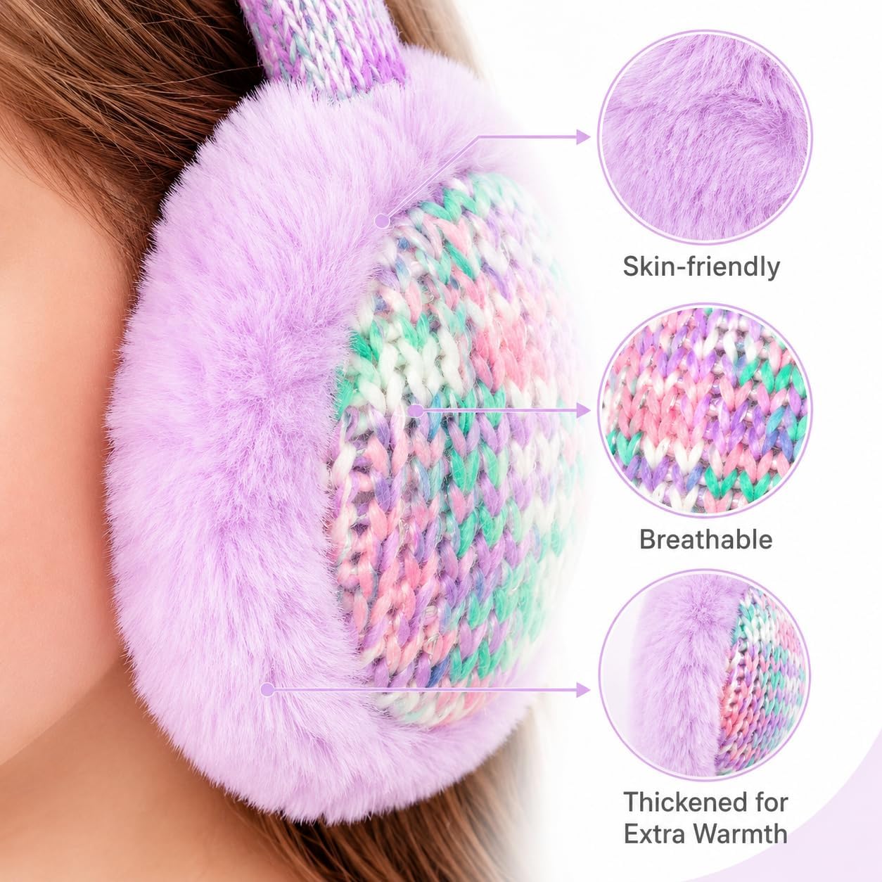 Kids Knit Earmuffs Soft Plush Comfortable Winter Outdoor Ear Warmers for Boys Girls Age 4-16 Years