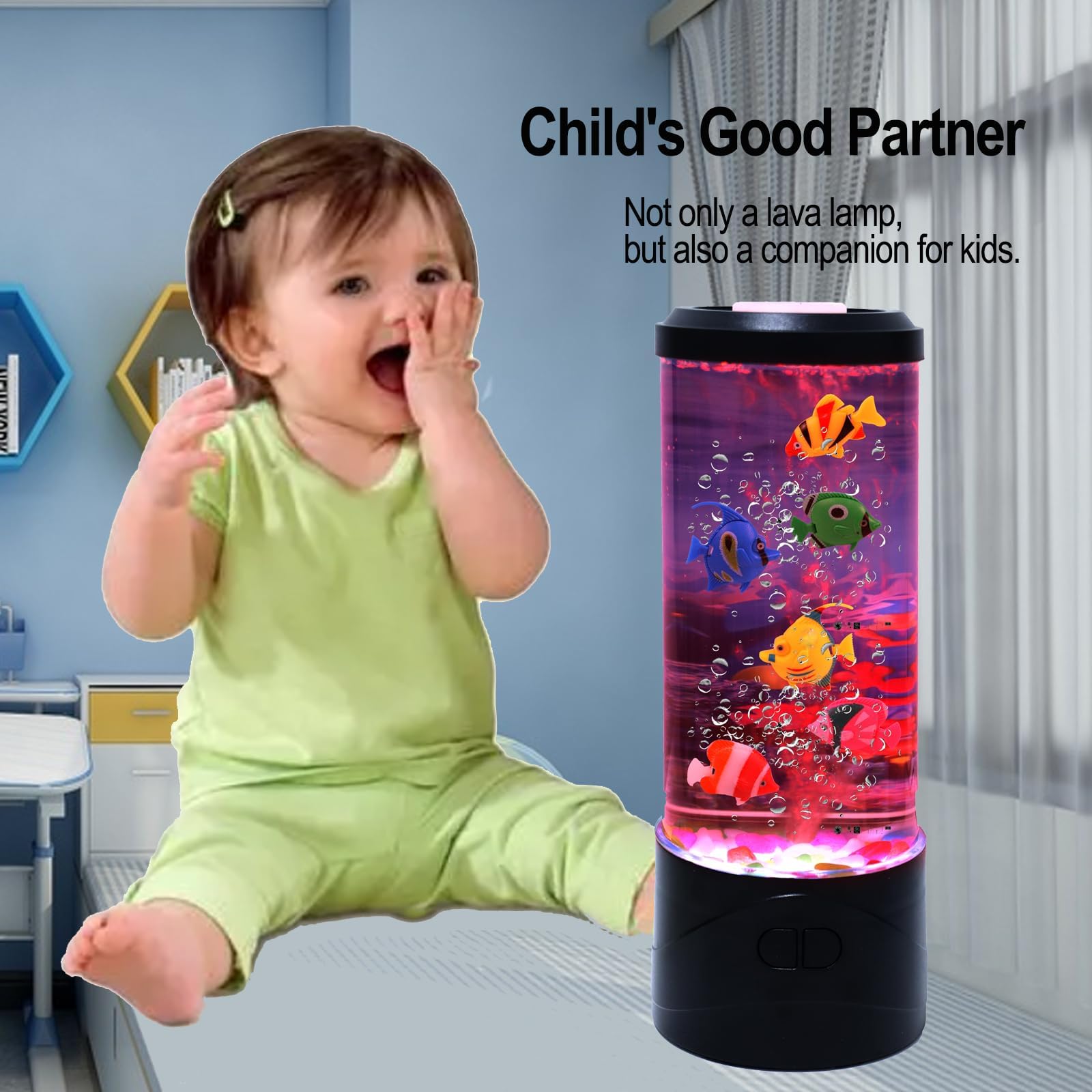 Lámpara de acuario falsa para pecera, lámpara de peces de burbujas con 6 luces nocturnas de peces artificiales, regalos sensoriales para niños y adultos, para habitaciones, oficinas y decoración de