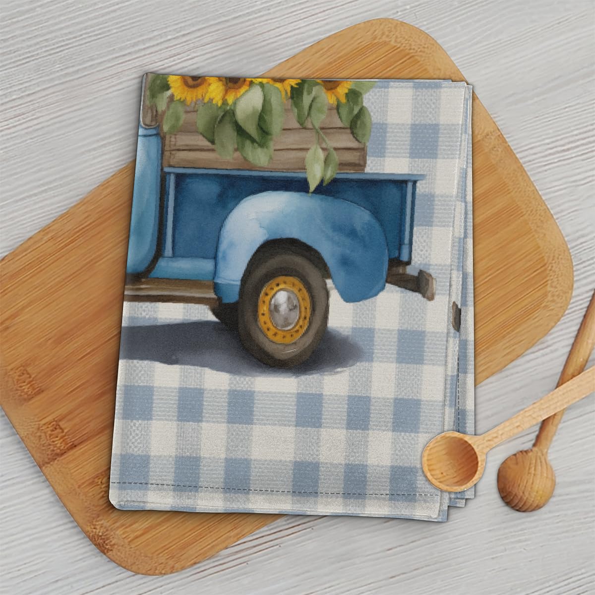 Paños de cocina a cuadros azules con diseño de girasol de verano de 45 x 72 cm, paños de cocina suaves y absorbentes de microfibra de secado rápido para decoración del hogar, paquete de 6