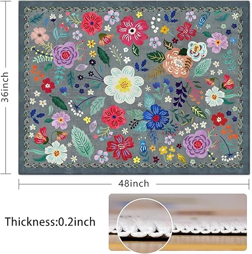 Vista 26 de Tapete para silla de oficina para suelo de madera dura y azulejos, tapete bohemio floral de 36 x 48 pulgadas para silla de computadora de oficina