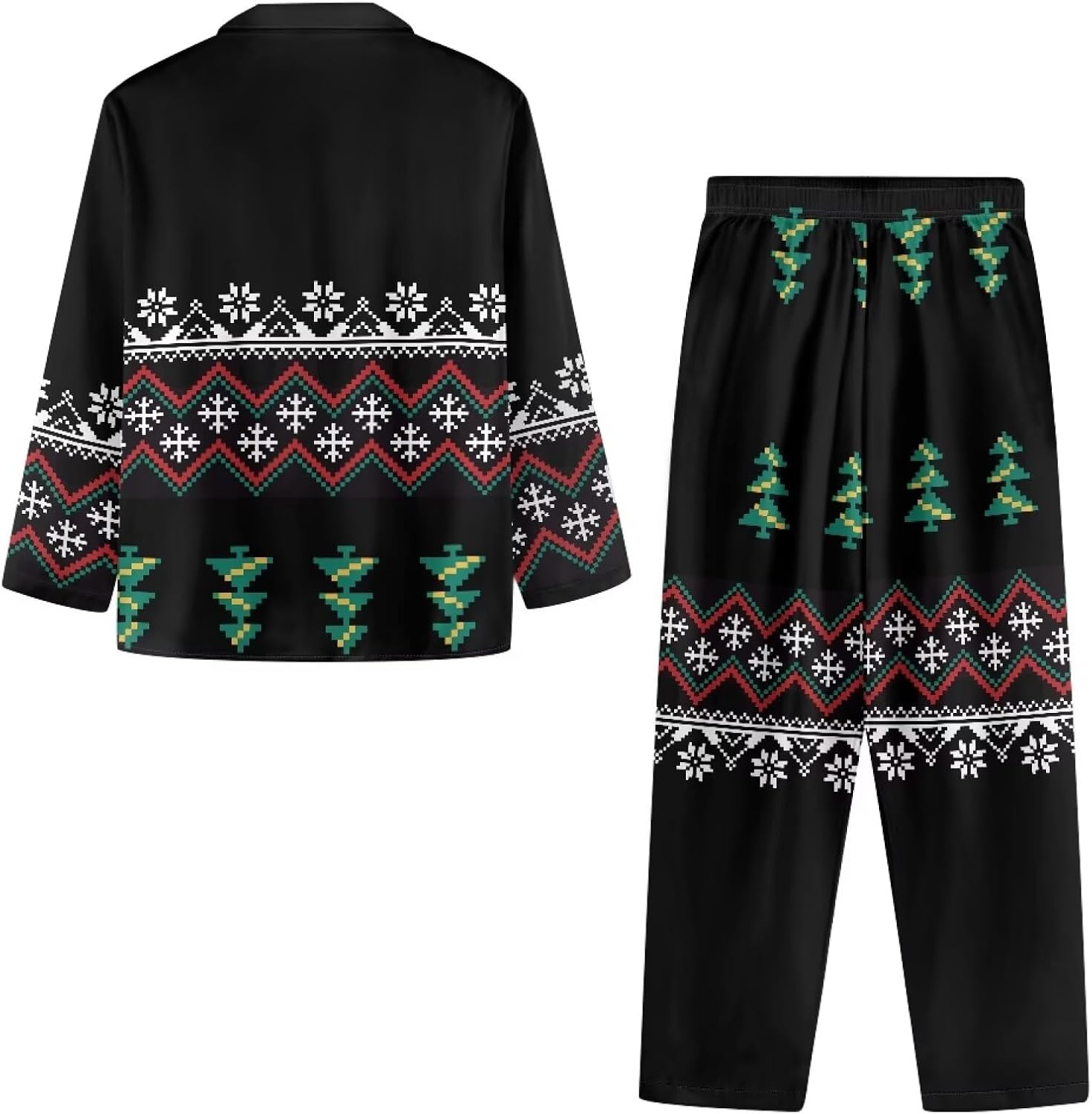 AmzPrint Cardinal Holly Snowflake Print Christmas Beige Pajama Pants For Men Long Sleeve Pajama Sets Men
