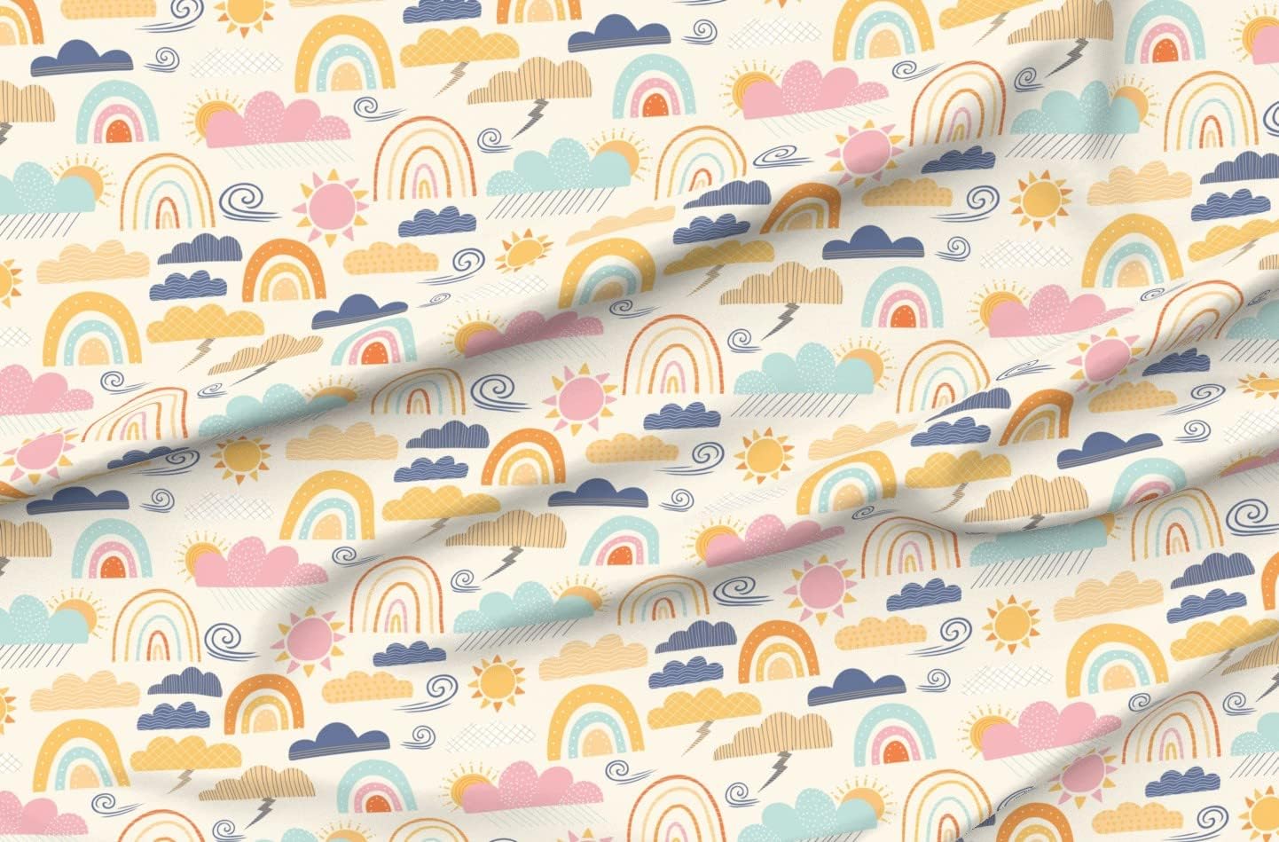 Spoonflower Fabric - Sunshine Showers Rainbow Cloud Pink Cream Clouds Children Sun Nursery Printed on Minky Fabric by The Yard - Sewing Baby Blankets Quilt Backing Plush