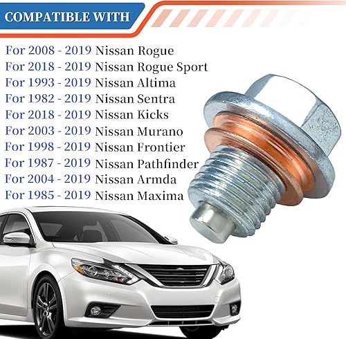 Miniatura 2 de Autokemat Tapón magnético de drenaje de aceite M12x1.25 con arandela de cobre compatible con Nissan Rogue Altima Sentra 1982-2019 Kicks Pathfinder