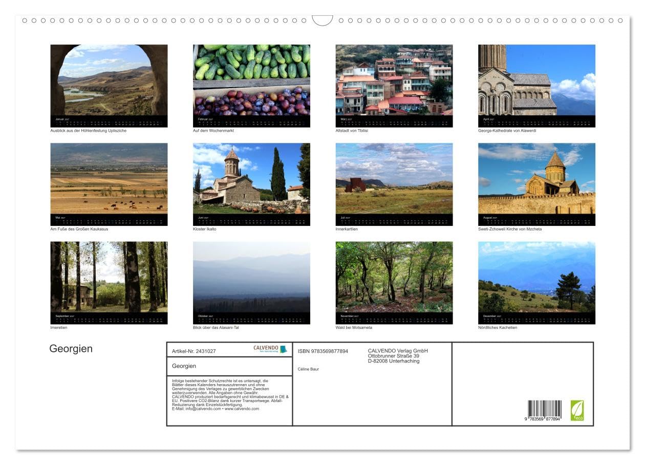 CALVENDO - Georgien (Wandkalender 2027 DIN A2 quer), Monatskalender: Ein Monatskalender mit farbenprächtigen Fotos aus Georgien (Querformat, 14 Seiten)