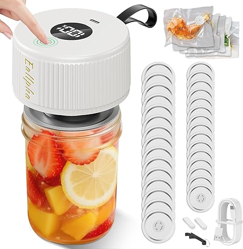 Sellador al vacío eléctrico para tarros Mason  Sellador al vacío 3 en 1 para tarros Mason con 30 tapas (ancho  regular) + 5 bolsas de almacenamiento