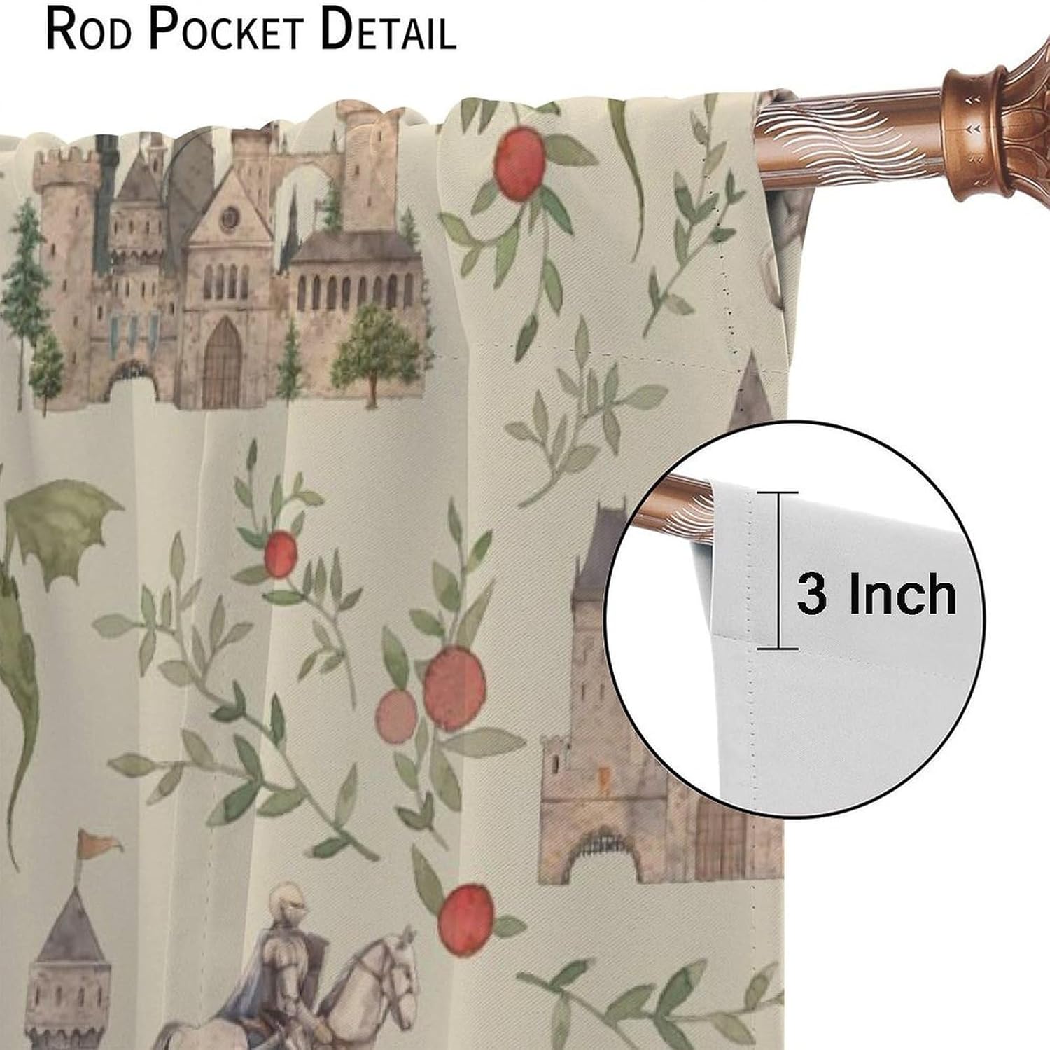 Dragon Blackout Curtains, Medieval Magical Castle Knights Art Printed Window Drapes for Bedroom Living Room Kitchen Decor Fabric 2 Panels 42x45 Inch 80% Shading Rate
