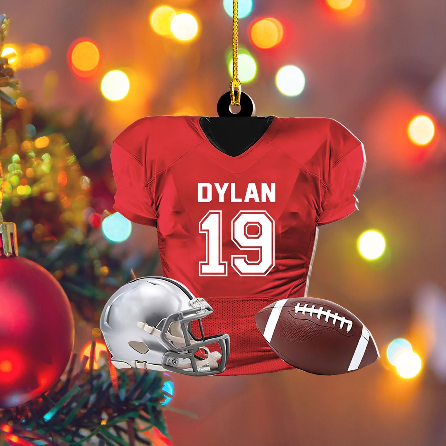 RoyalBro Personalized Custom Football Christmas Ornament, Football Ornament Christmas Tree Hanging Ornament Pine Tree Decorations (F10)