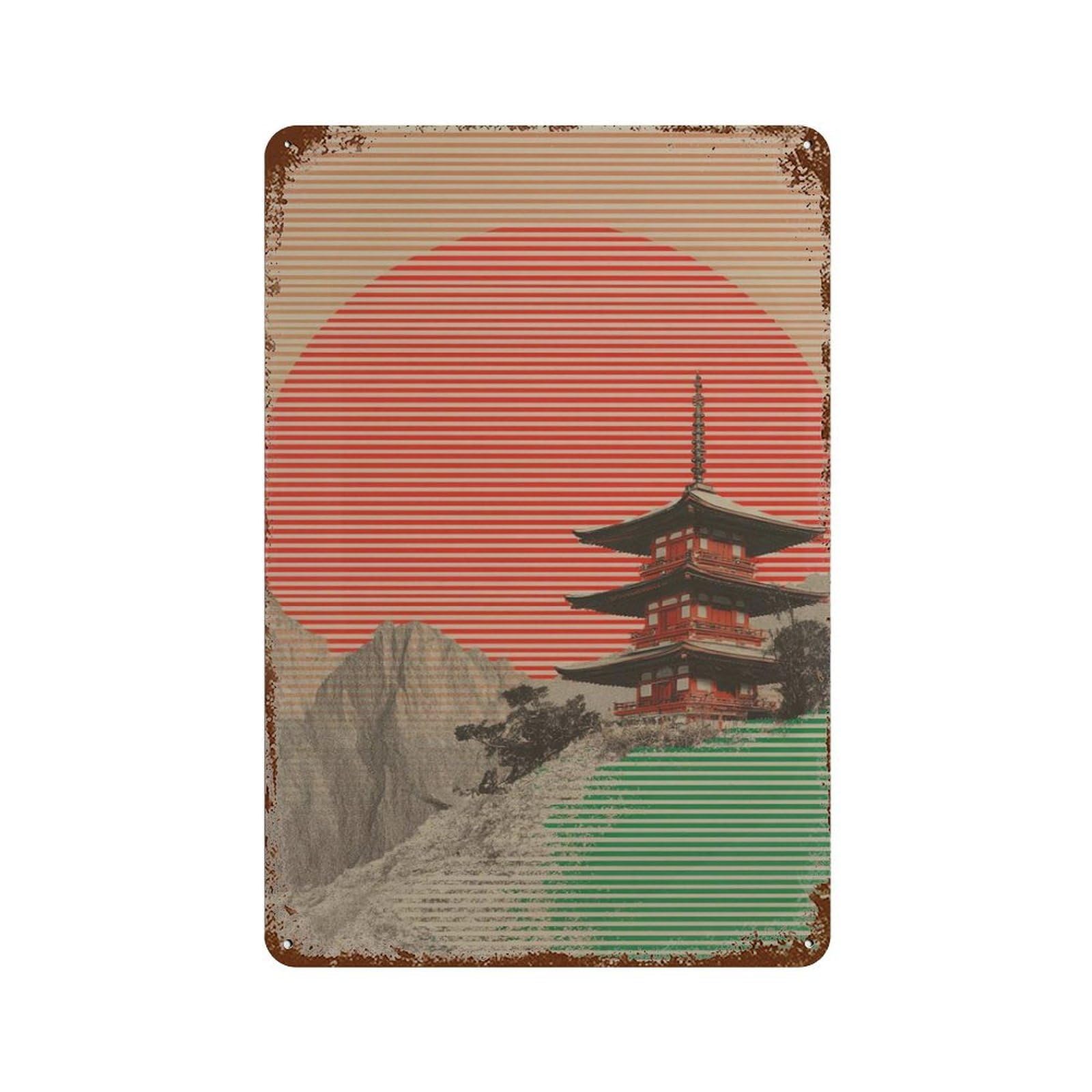 xiaoxiaoshen Japan Pagoda Japanese Mount Fuji Landscape Retro Wall Decor Art Metal Tin Poster Modern Home Decor Art Home Bar Shop Decorations Vintage Sign 30x20cm
