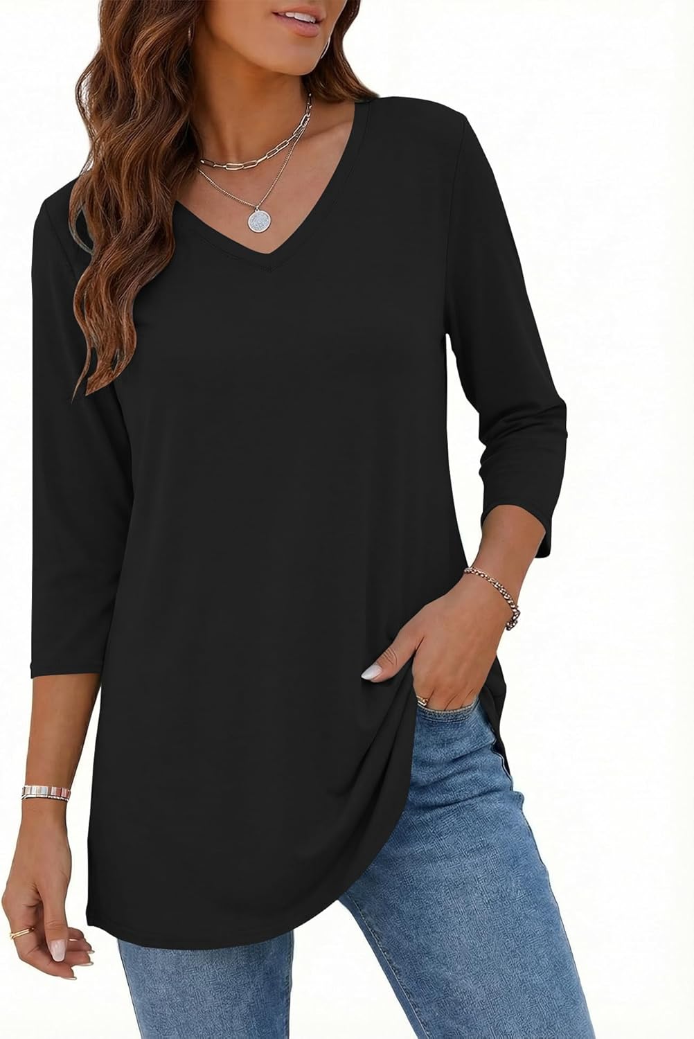 Rapbin Tunic Tops for Women Loose Fit Dressy 3/4 Sleeve V Neck T Shirts Spring Tops for Women 2026