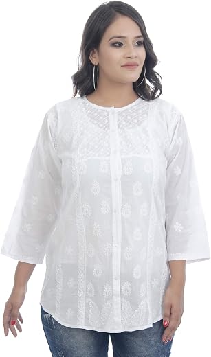 Sanvi Collections Hand Embroidered (Lucknowi Chikankari) keel Shirt for Women 3XL A086103