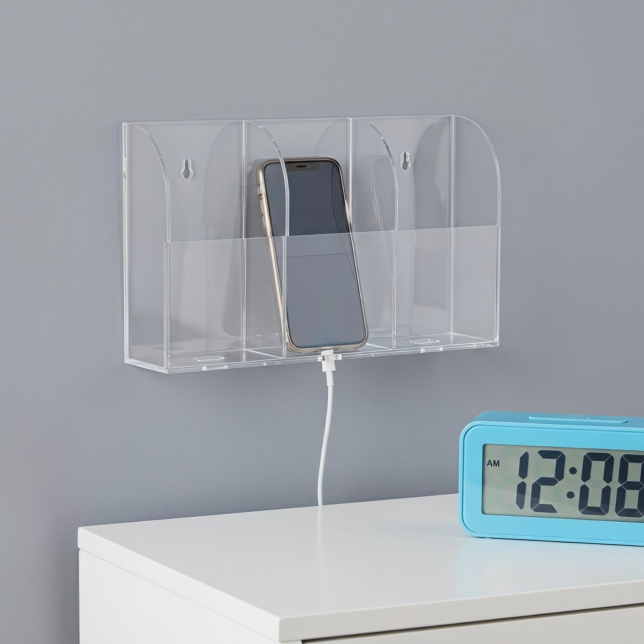 Kichvoe 2 Soportes acrílicos de Pared con 3 Ranuras para Cargar el teléfono, Soportes Transparentes para mandos a Distancia de TV, Organizador de Almacenamiento Multiusos para el hogar, la Oficina y