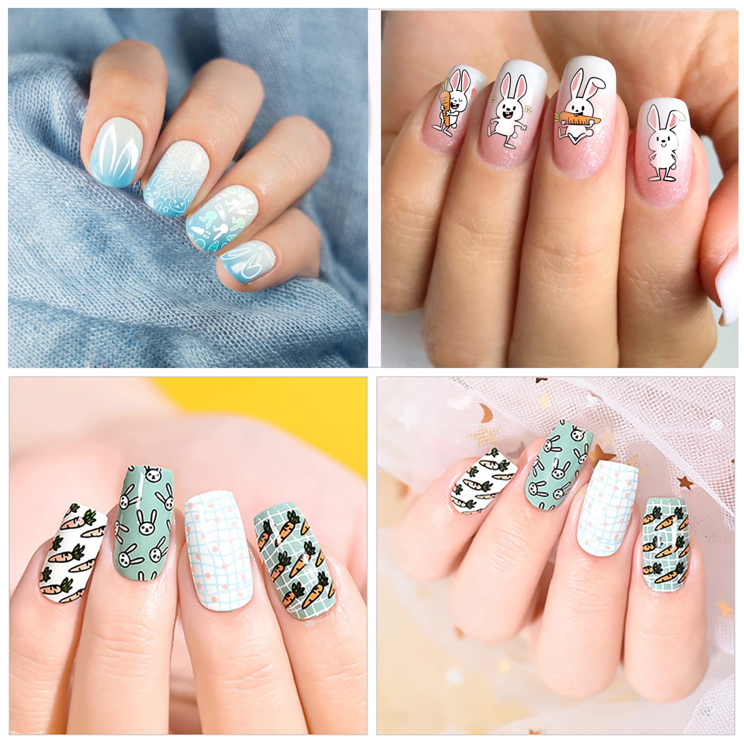 Oster-Nagelstempelplatte Aus Edelstahl – Mit Hasen & Eier-Motiven Für Frühlings-Maniküre (12x6 Cm)