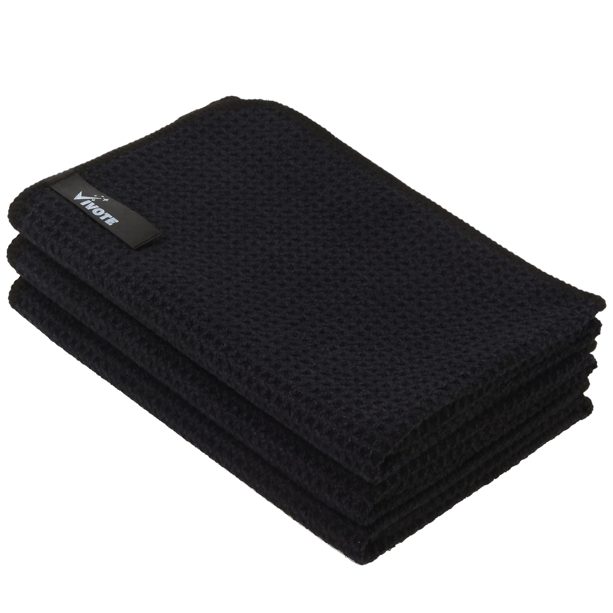 VIVOTE Microfibre Tea Towels Barista Cloths Waffle Weave Dishcloths, Soft, Absorbent and Quick-drying, Reusable Cleaning Cloths, Thick, Multi-purpose Kitchen Towels, 40 x 40 cm, Black, 3 Pieces
