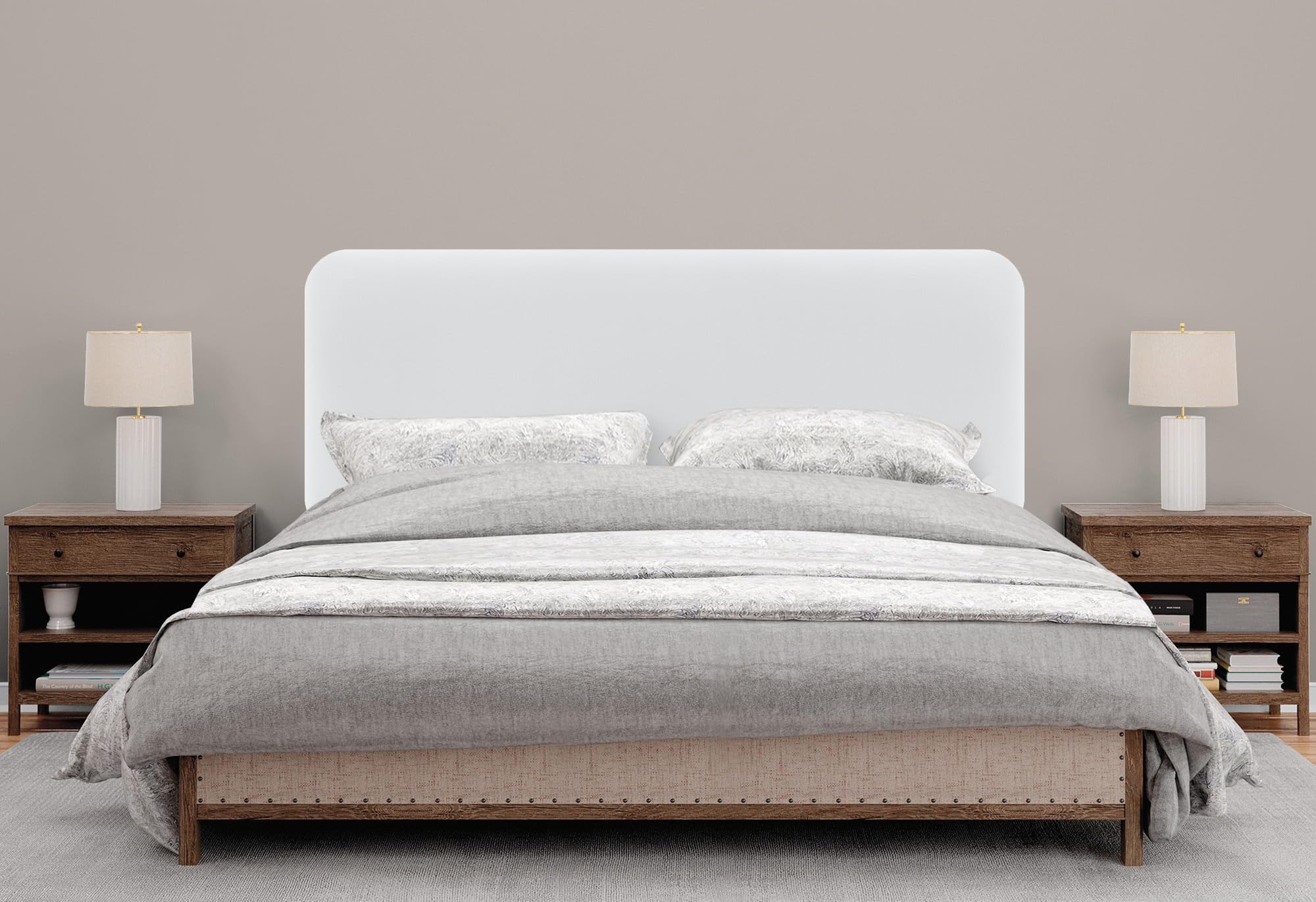 DHOME Gepolstertes Glattes Abgerundetes Kunstleder-Kopfteil mit Beinen für Akustikwand Schallabsorbierende Bettkopfstütze Schlafzimmer (Weiß, 160cm)