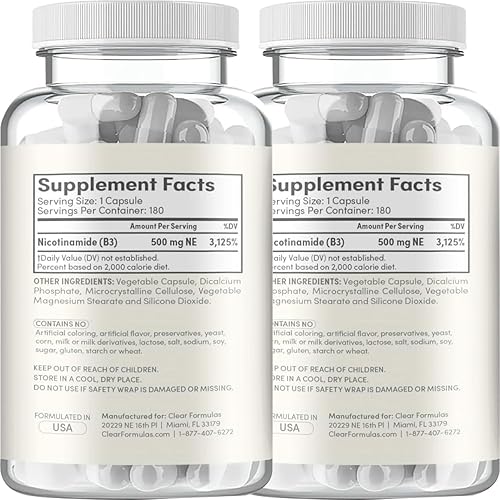 Vista 11 de Vitamina B3 Nicotinamida 500 mg – Forma de alta absorción de vitamina B3 Niacina sin enjuague para oír la piel, cerebro y apoyo energético