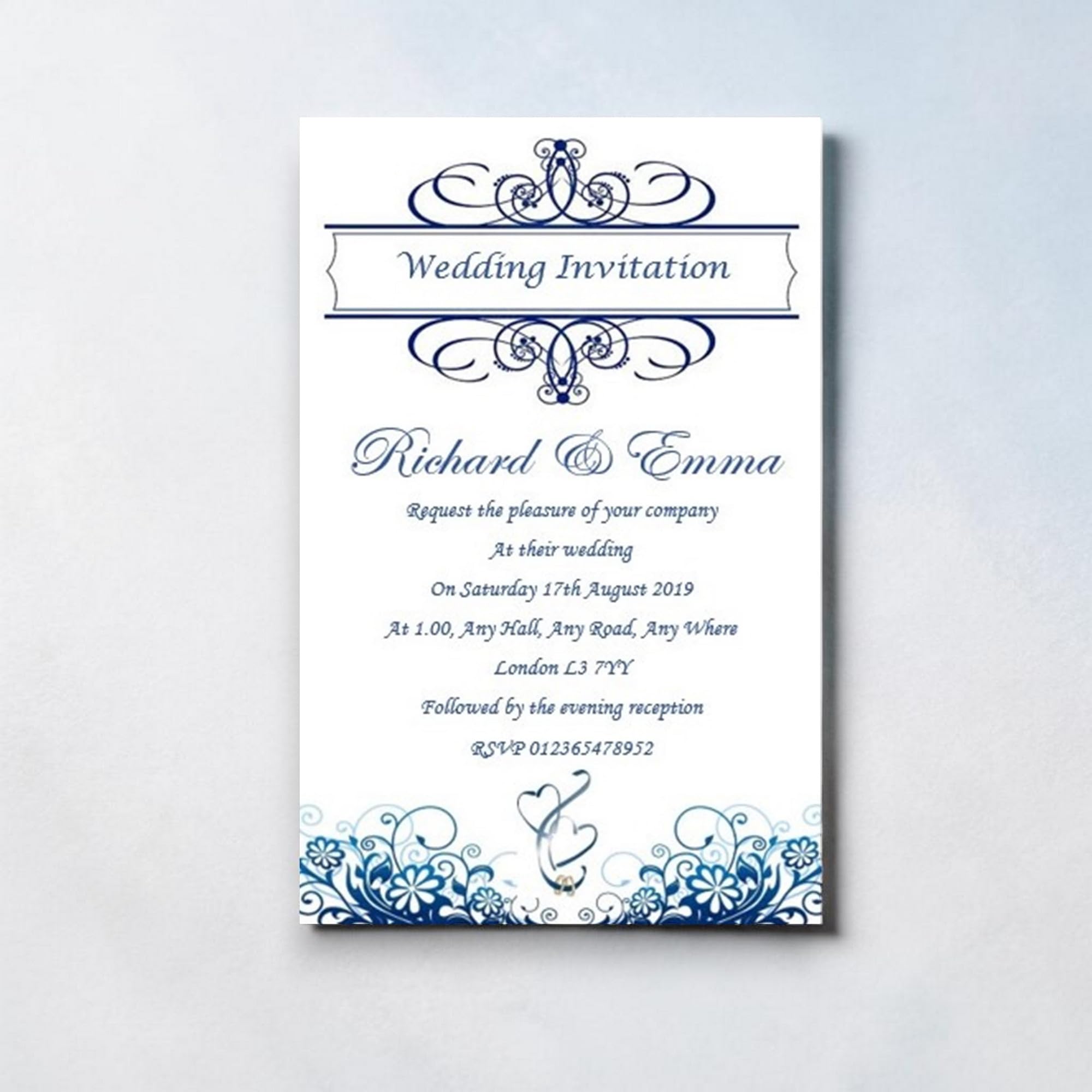 Bespoke Candy Delights Personalised Blue & White Wedding Day Invitations, Invites REF W56 With Envelopes (90)