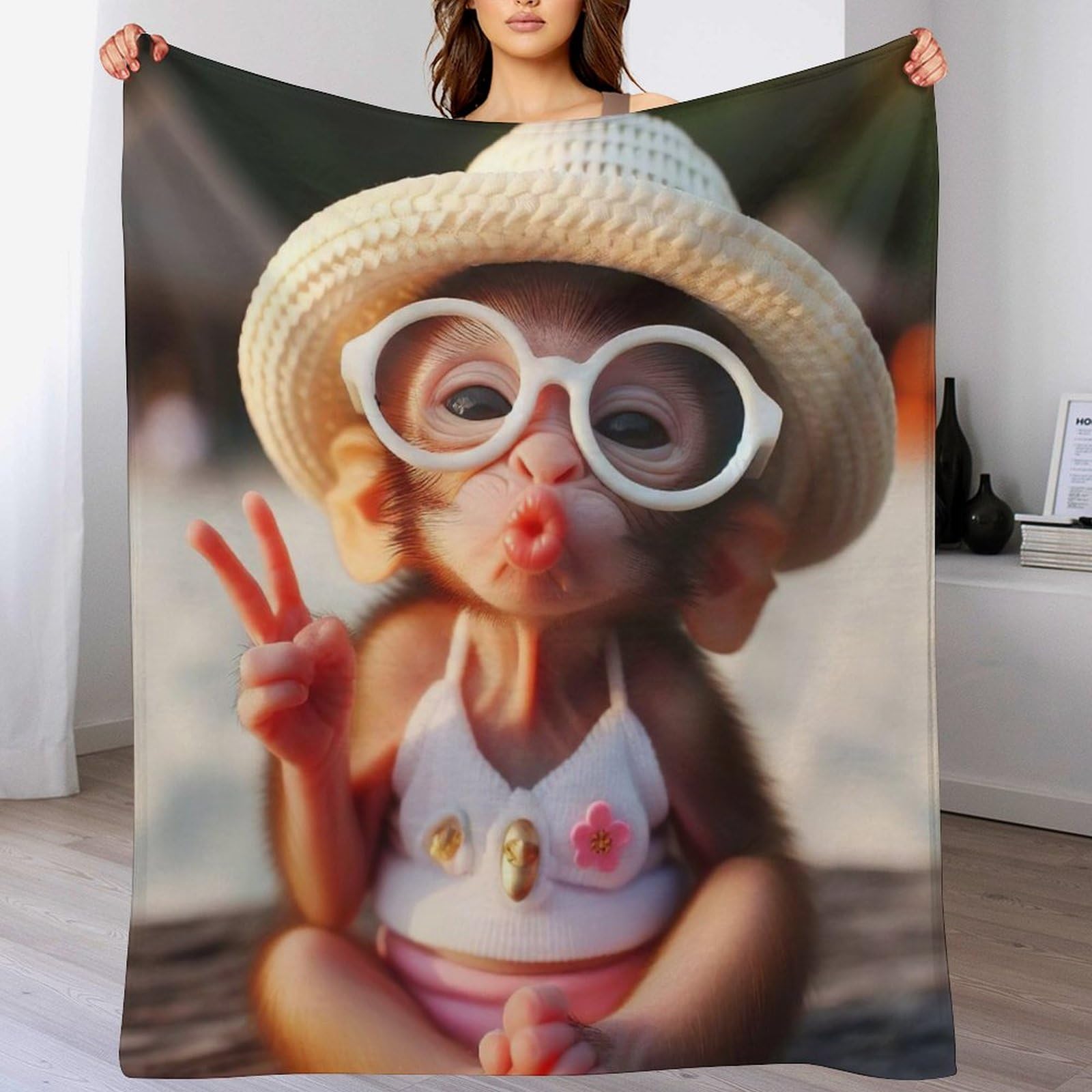 Couverture singe mignon en polaire de flanelle 100x130 cm