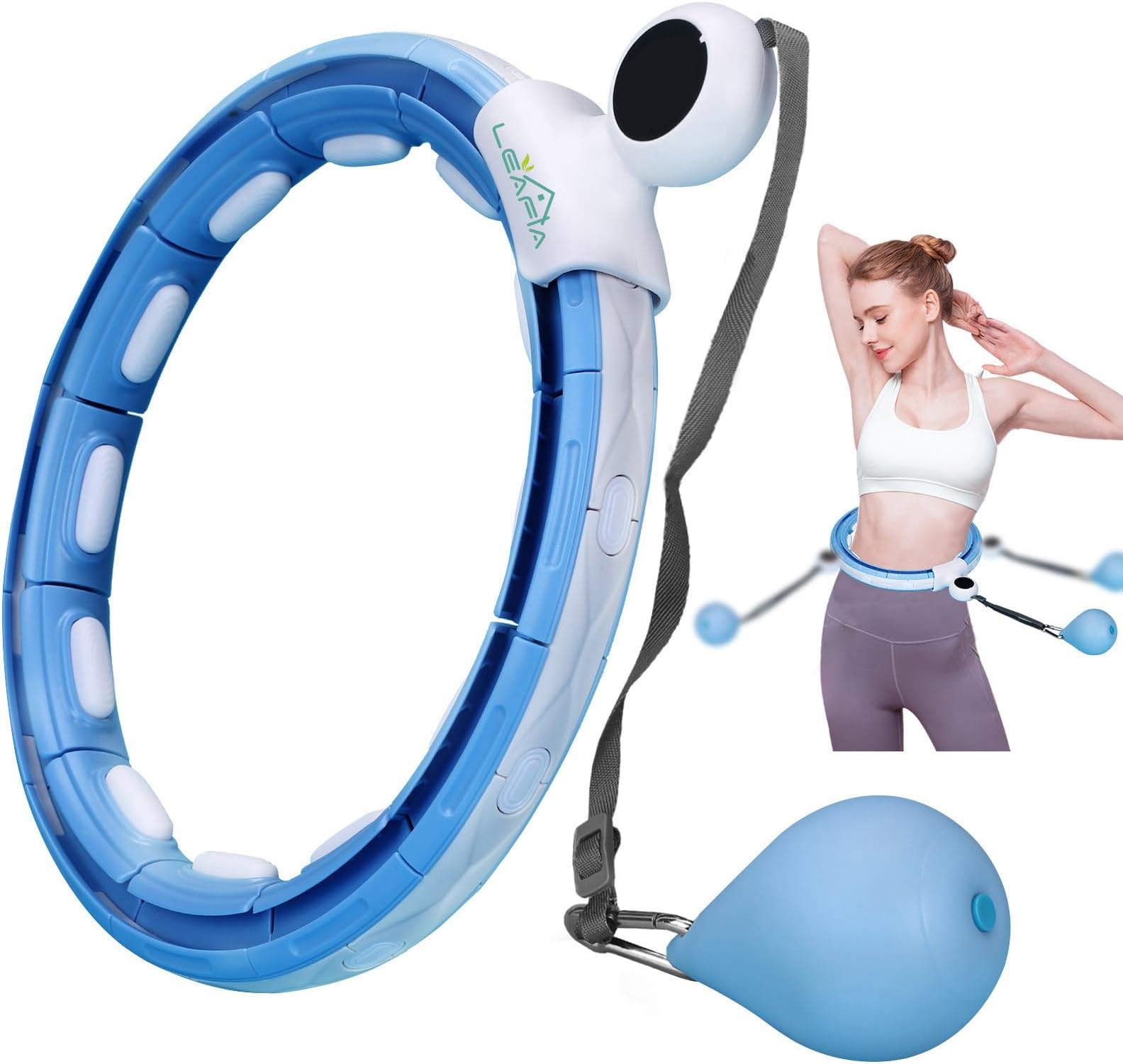 LEAFIASmart Fitness Hoop, Quiet Hula Hoop, Weight Loss, with Magnetic Disc, and 16 Removable, Adjustable, Wide Movable Hoops, for Children, Adults, Beginners