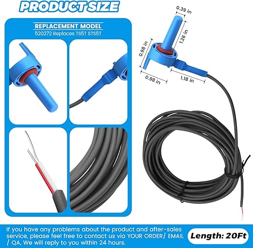 Miniatura 4 de puxyblue 520272 Sensor de temperatura con cable de 20 pies para sistemas de control de automatización de aire/agua/piscina/spa y bomba -2 unidades