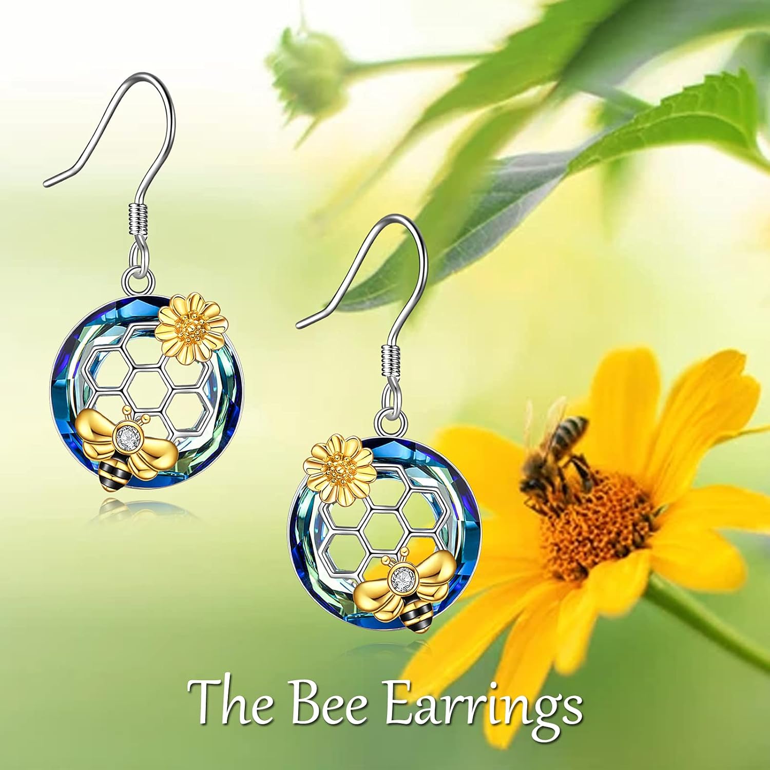 LUHE Bee Earrings for Women 925 Sterling Silver Bumble Earrings with Honeycomb Honeybee Jewelry Dangle Gifts for Women - Image 5