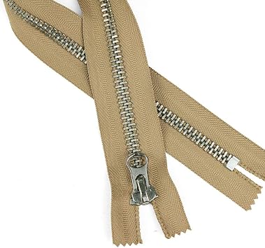 18" Length #10 Closed End Zippers with Silver Metal Teeth, Sandcastle Brown, Bias Bespoke Brand