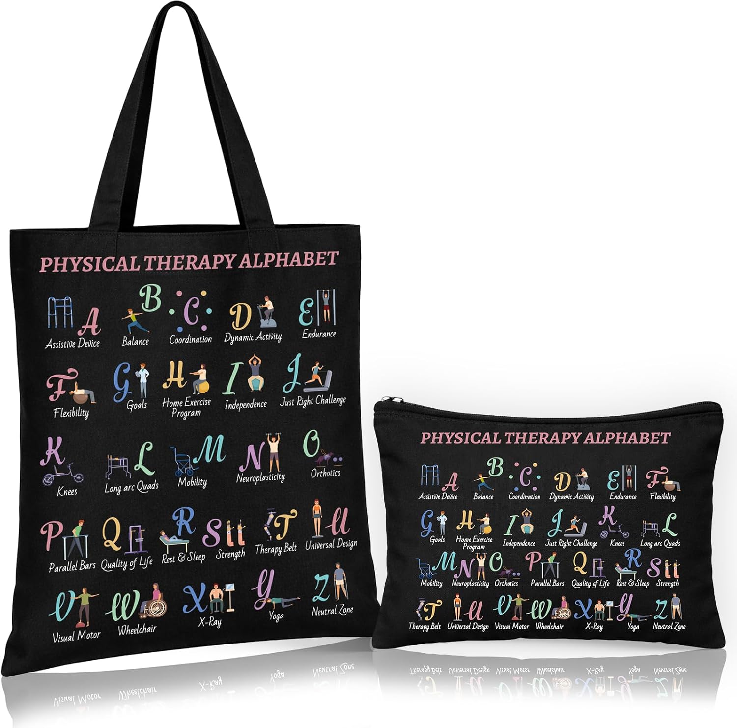 2 Pcs Christmas Physical Therapy Gifts Physical Therapist Tote Bag with Makeup Bag Occupational Therapy Appreciation Gifts Thank You Christmas Retirement Presents for Women OT PT PTA