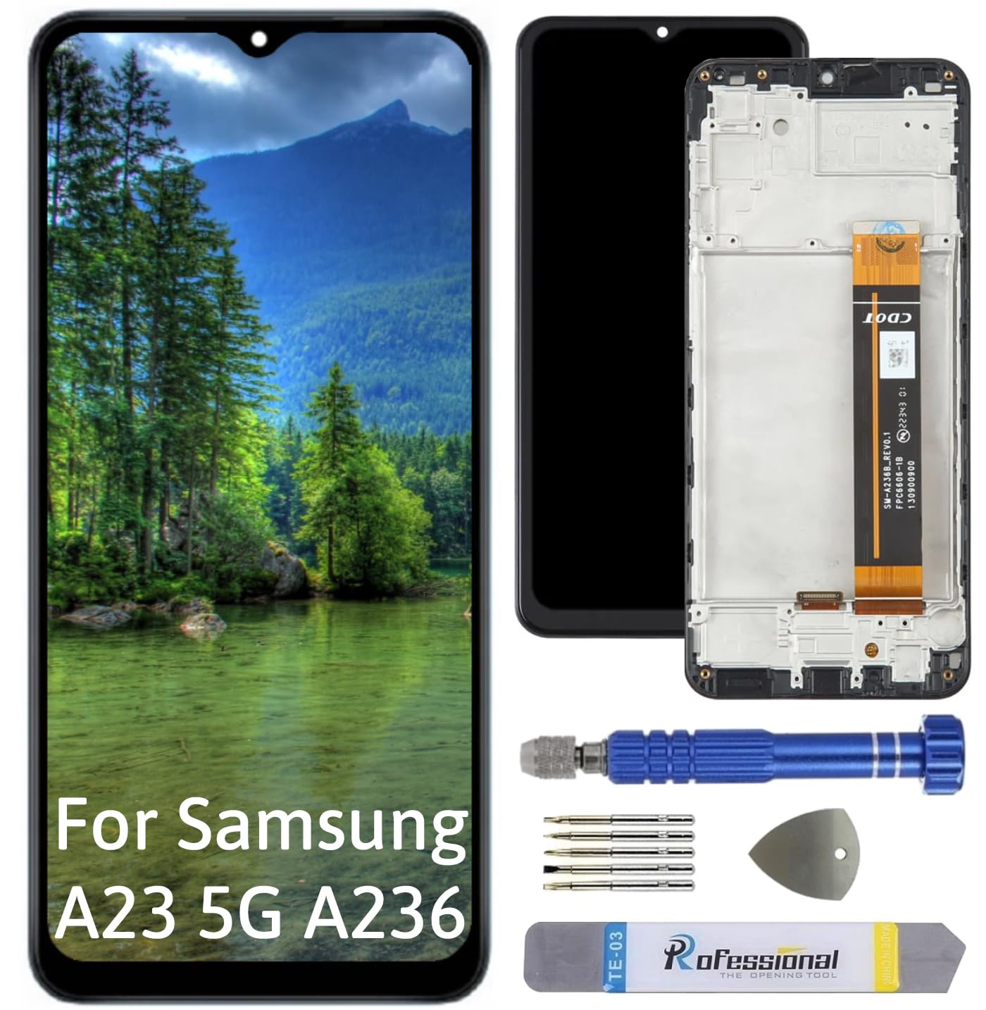 Int'xDisplay for Samsung A23 5G A236 LCD Screen Replacement Touch Screen with Tools Black with Frame High Quality