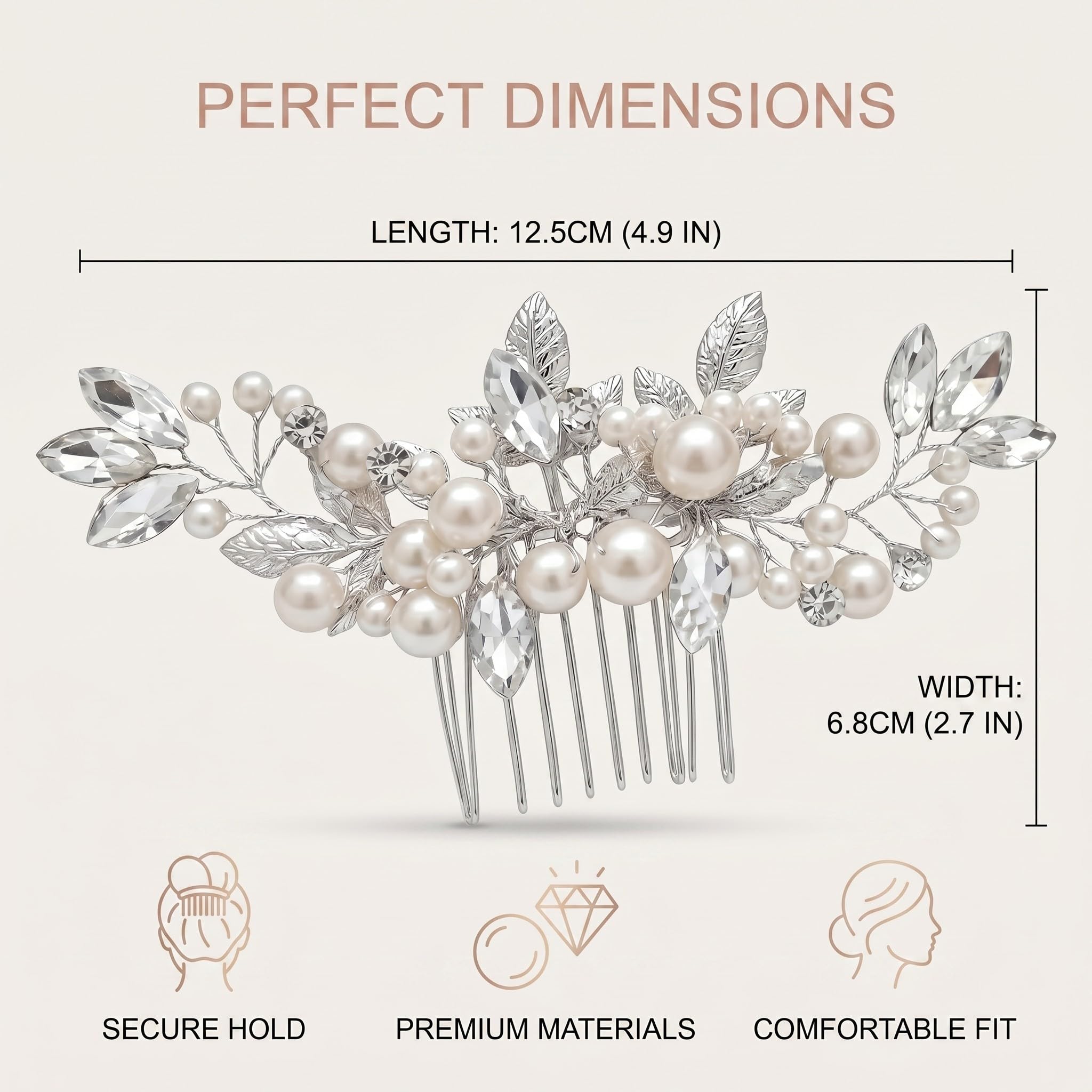 1 x Pettinino argentato per capelli da sposa, Pettine per Capelli da Sposa Fermaglio, Pettinino per capelli da sposa con perle argentate, con Perle Cristallo Accessori, Accessori Capelli Sposa