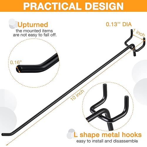 Miniatura 64 de Shimeyao 100 ganchos de acero inoxidable para colgar para tablero, ganchos de exhibición de pared a granel para accesorios organizadores de Negro