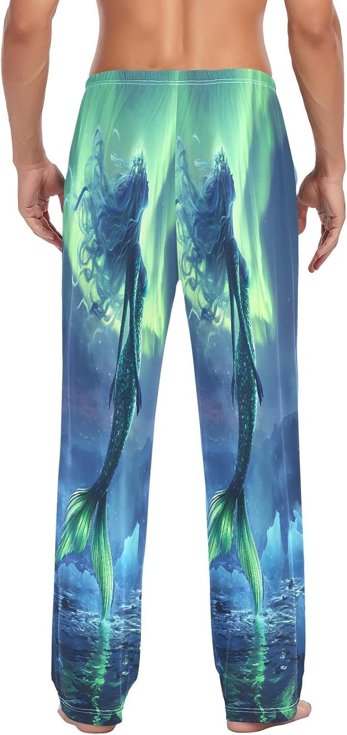 ALAZA Mermaid Northern Lights Men's Pajama Pants Men Cotton Pajama Bottoms with Pockets, S