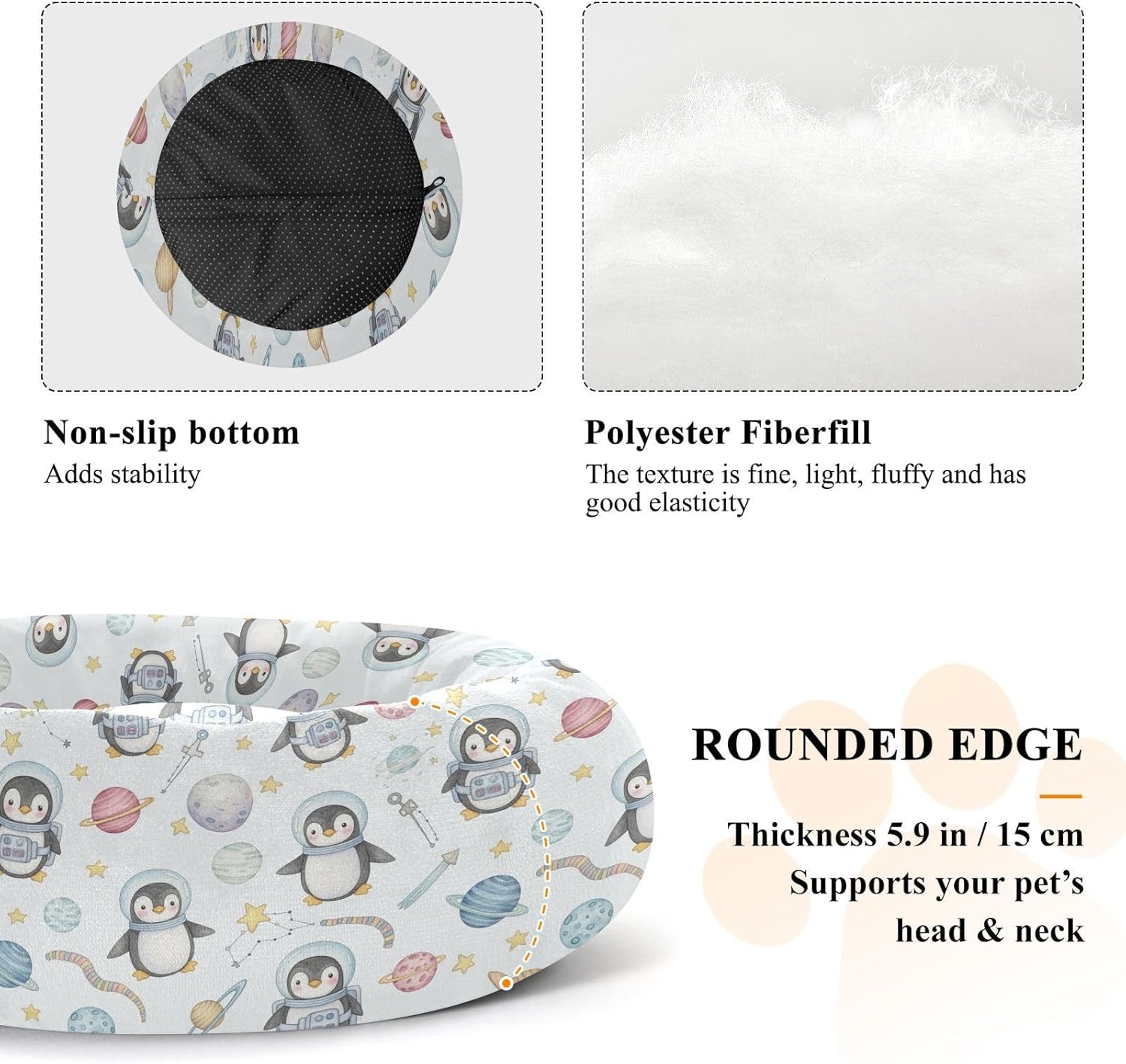 Cartoon Penguin White Pattern Dog Bed Round Small Medium Dog Beds Pet Cat Bed Washable Puppy Kitten Beds for Small Medium Dogs Cats,M