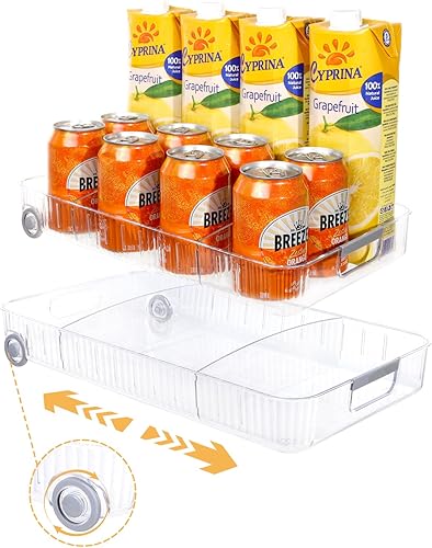 Organizadores de refrigerador y almacenamiento de contenedores de almacenamiento enrollables, organizador de refrigerador con ruedas, sin BPA,